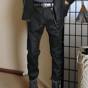 Punk ZARA Black Wax Look Stretch Jeans, Mid Rise, Slim Fit Size 30 Alternative